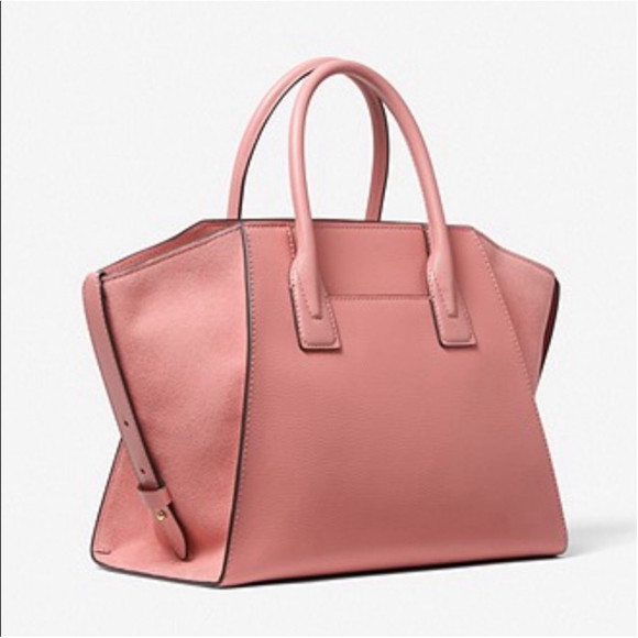 Michael Kors Avril Large Top Zip Satchel Shoulder Bag Sunset Rose Pink - Picture 4 of 13